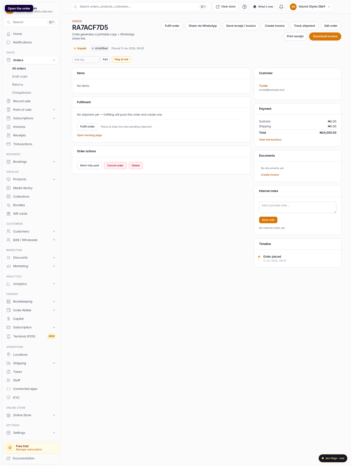 Add a note when you send an invoice: step 1 (web)