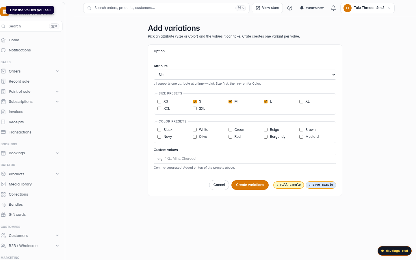 Add and delete product variations: step 3 (web)