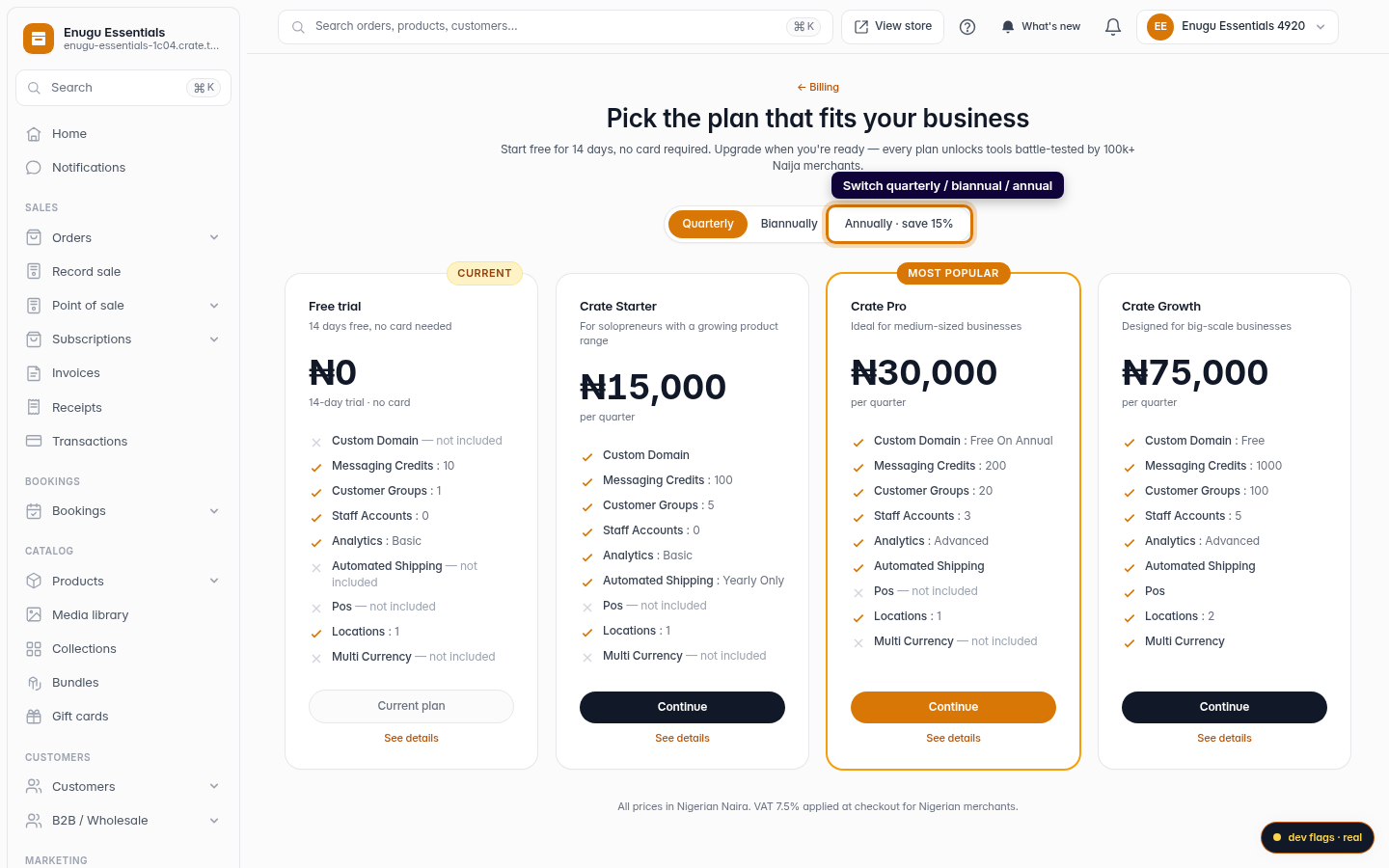 Comparing plans in your dashboard: step 2 (web)