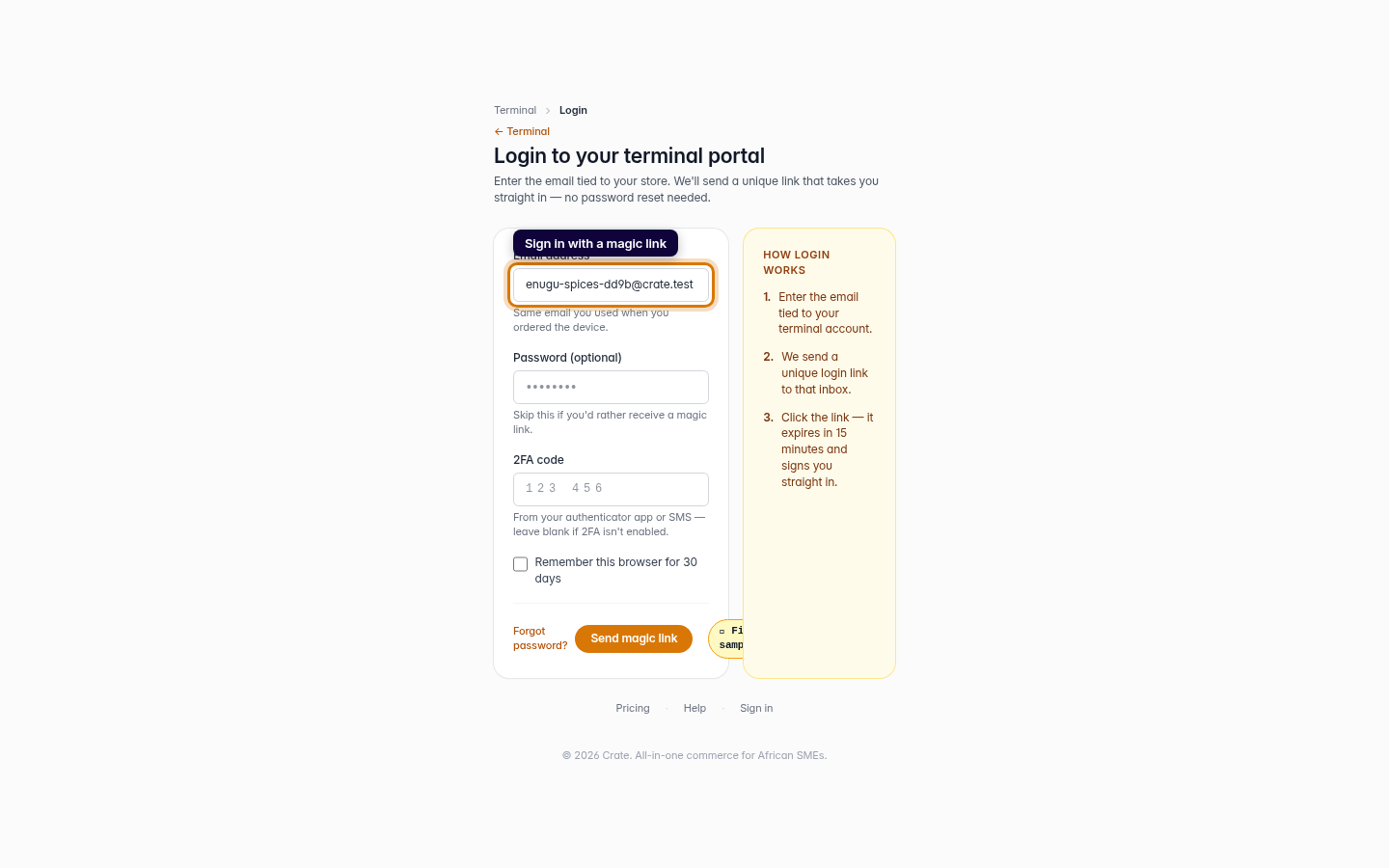 Crate Terminal: setup and user guide: step 3 (web)