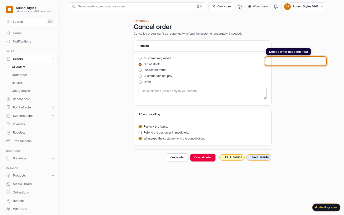 Cancelling an order: step 4 (web)