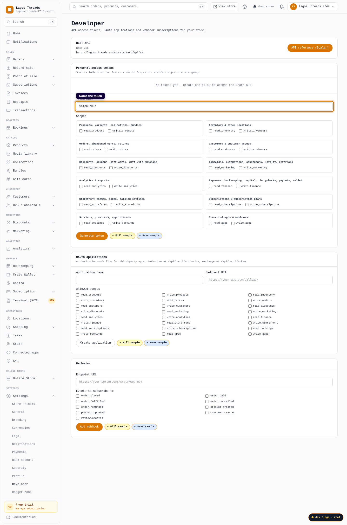 Connect Crate to Shipbubble: step 2 (web)