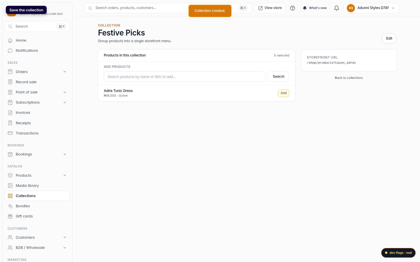 Creating and adding products to a collection: step 4 (web)