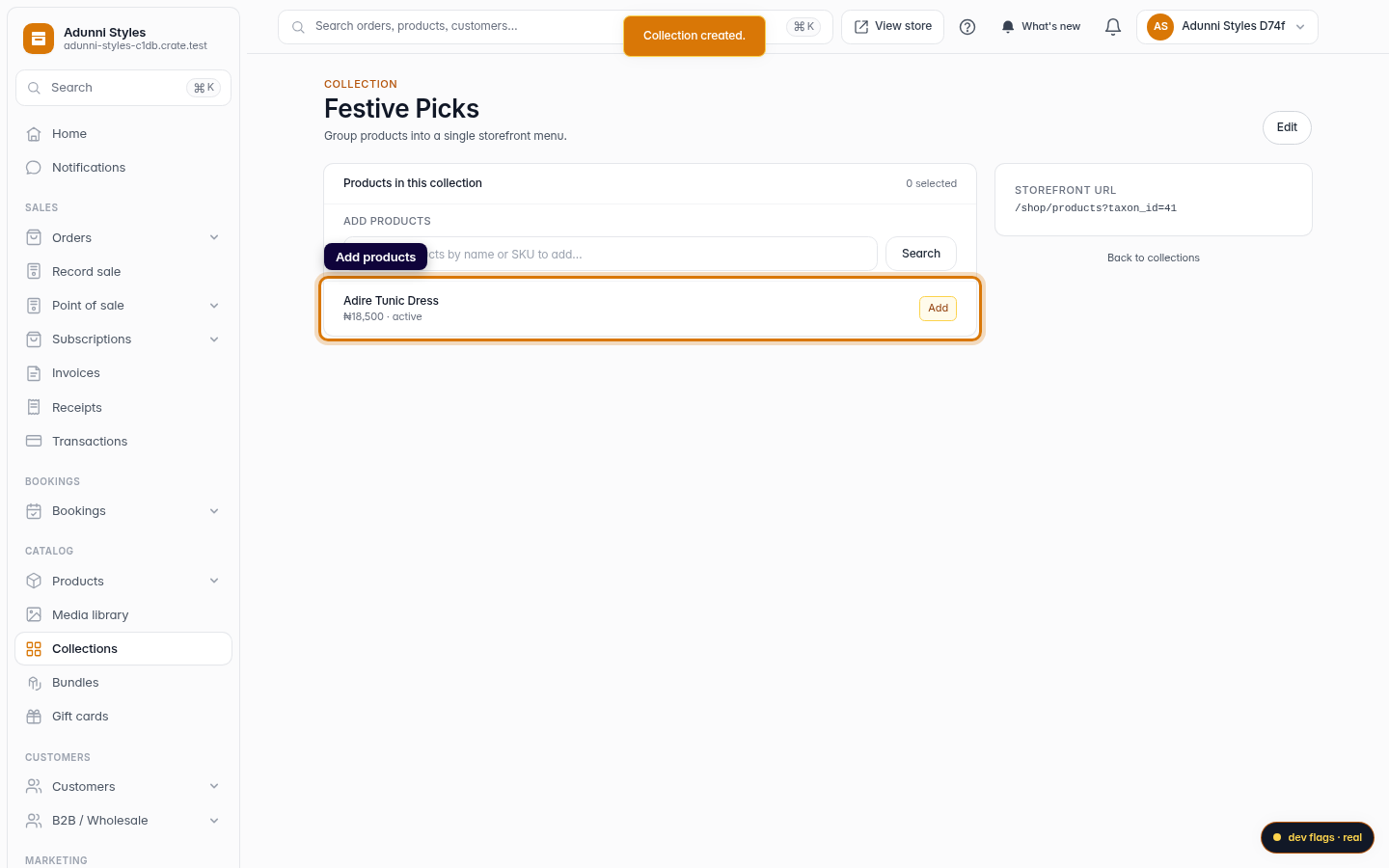 Creating and adding products to a collection: step 5 (web)