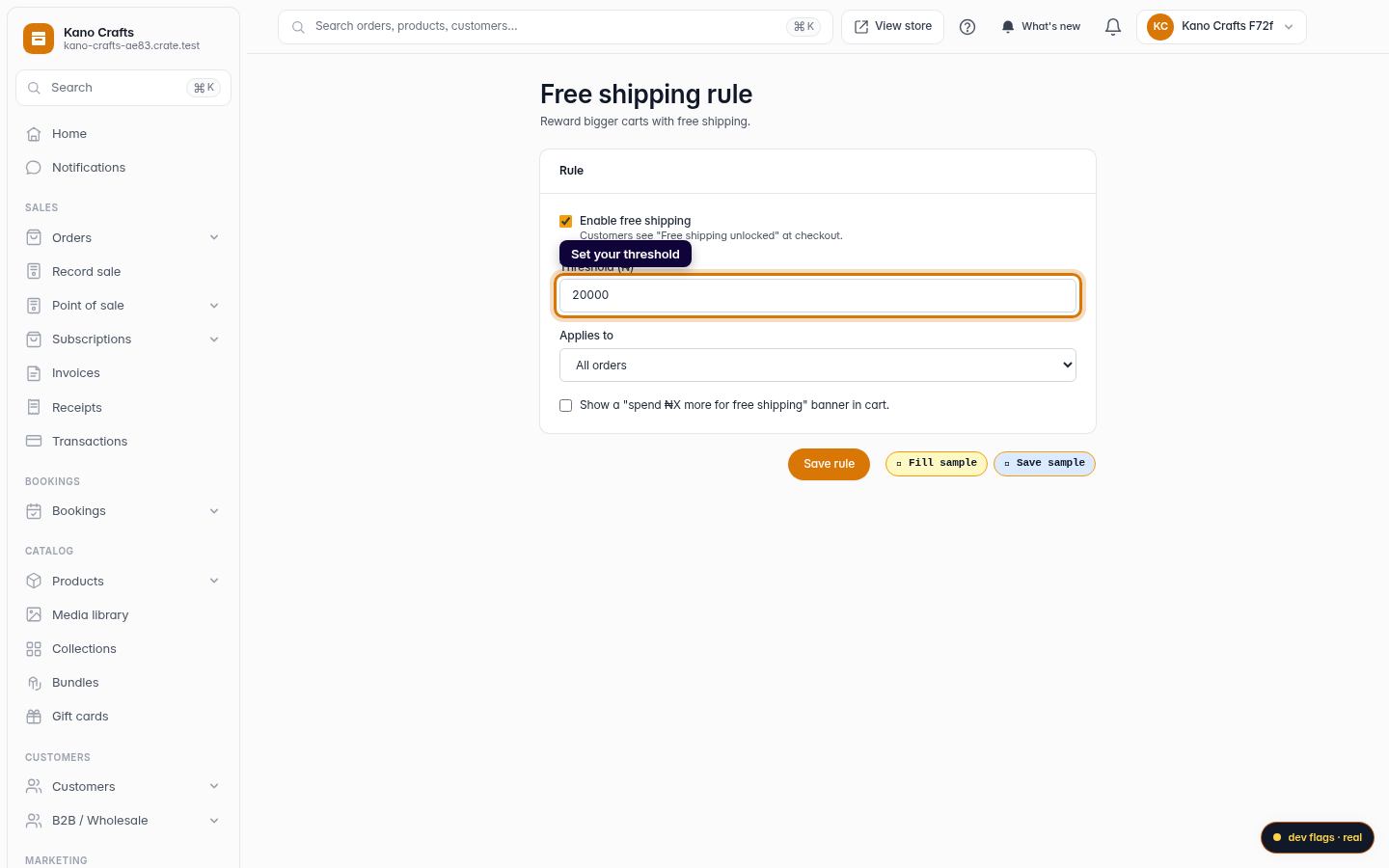 Set up free shipping: step 3 (web)