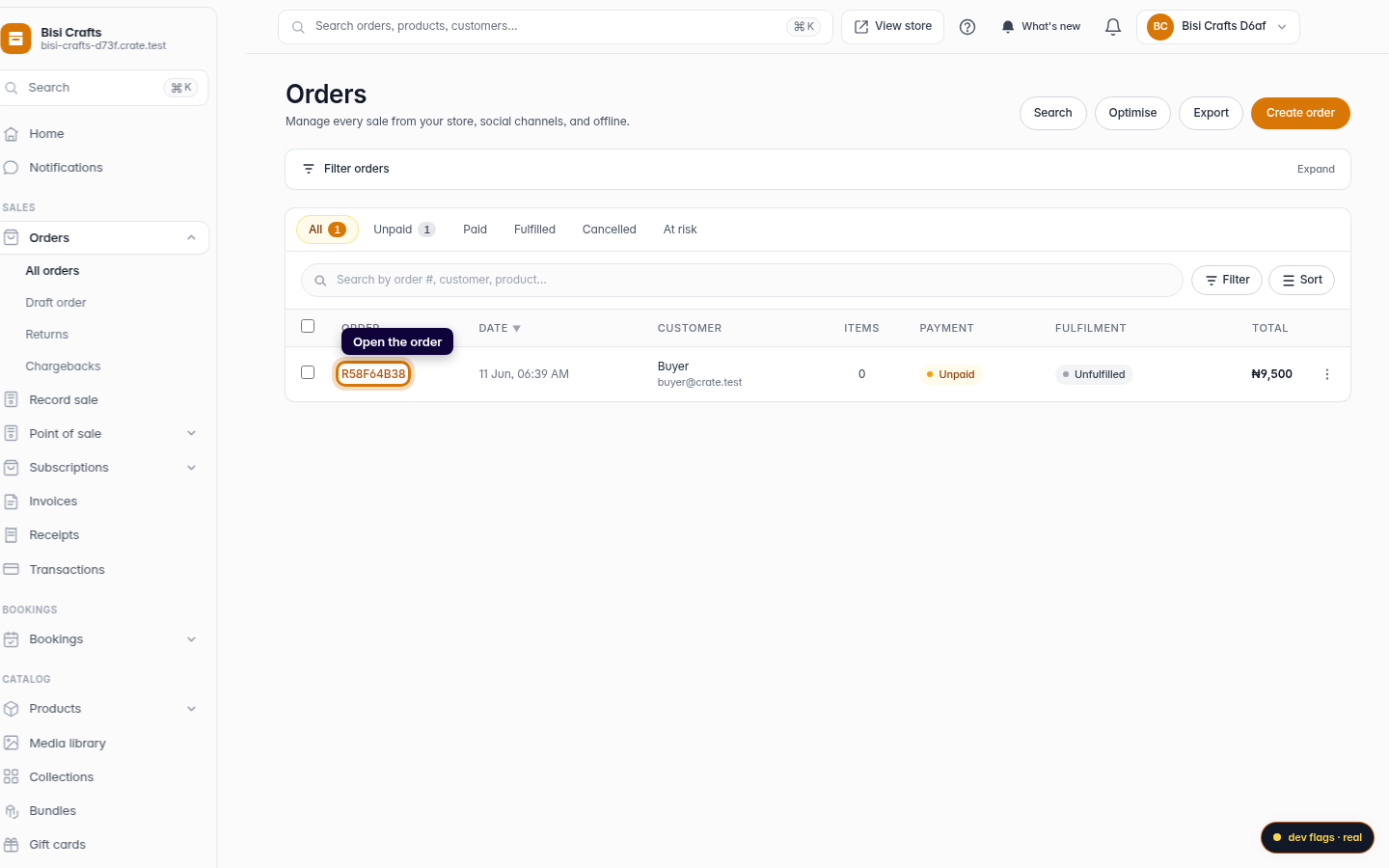 Delete an order: step 2 (web)