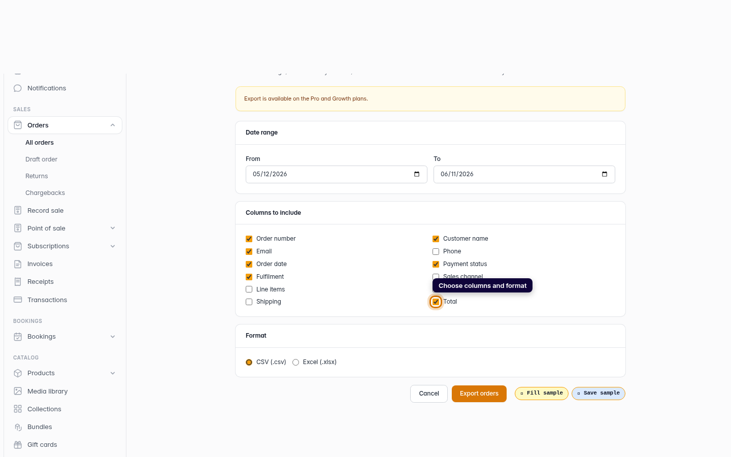 Export your orders: step 4 (web)