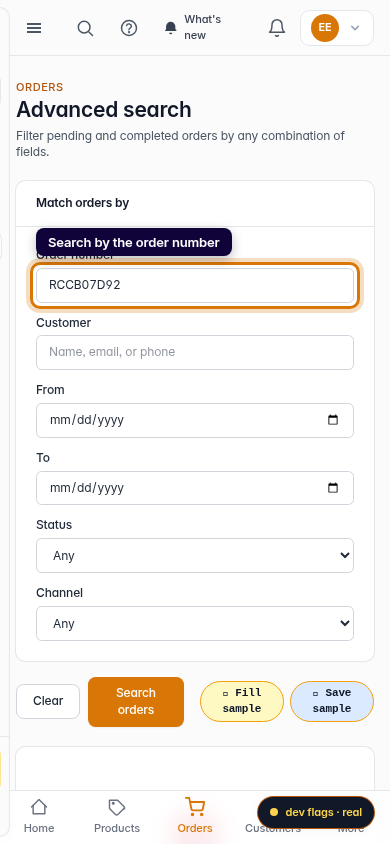 Find an order by its number: step 3 (mobile)