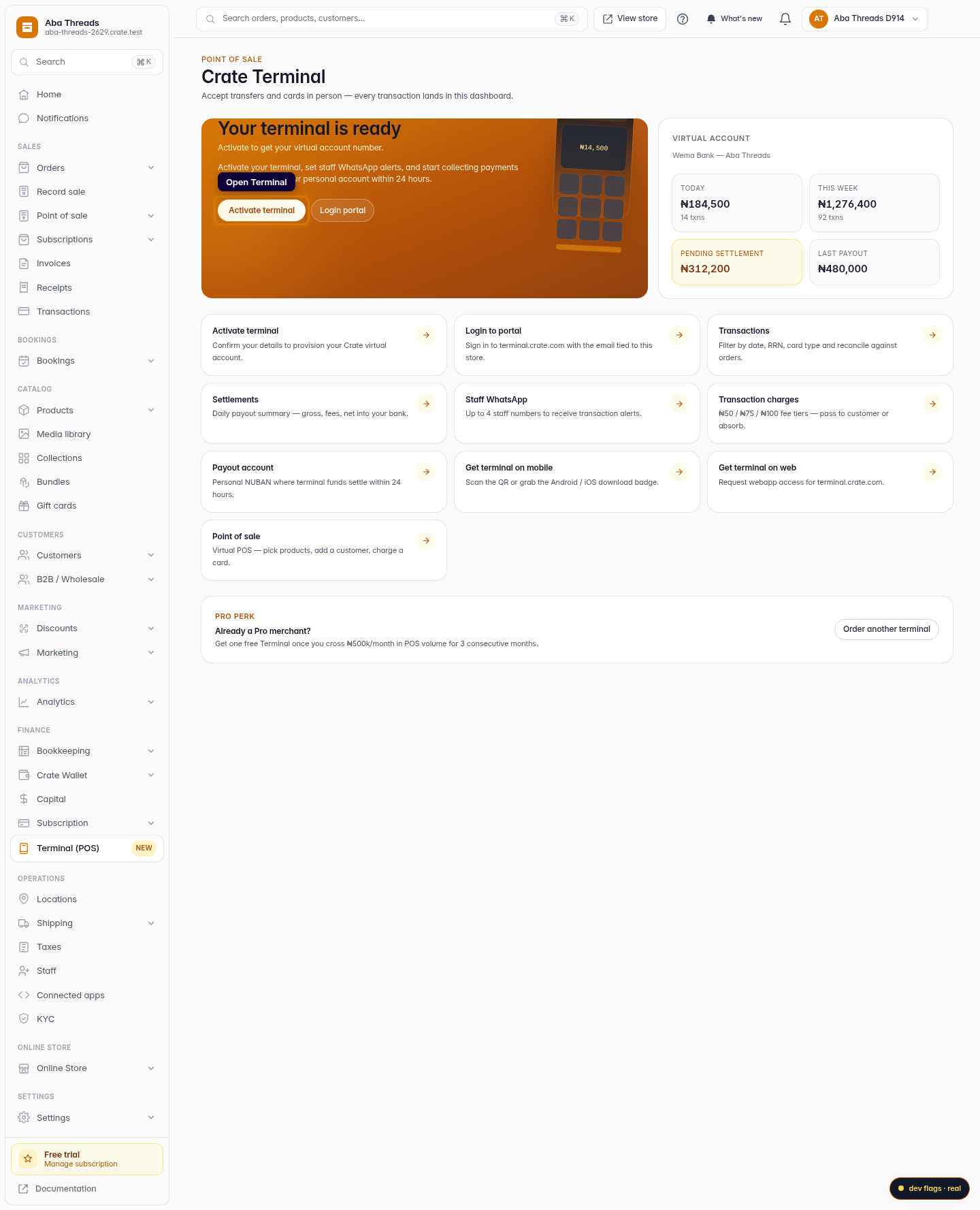 Activate your Crate Terminal: step 1 (web)