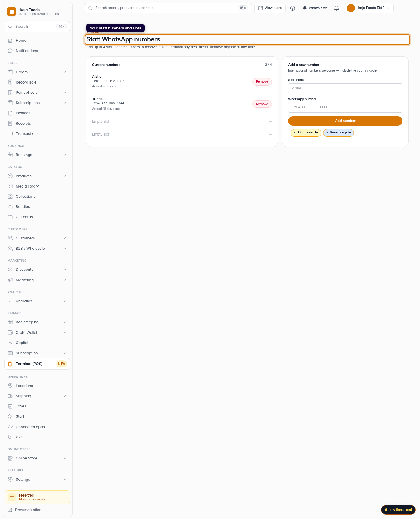 Add or remove staff WhatsApp numbers: step 2 (web)