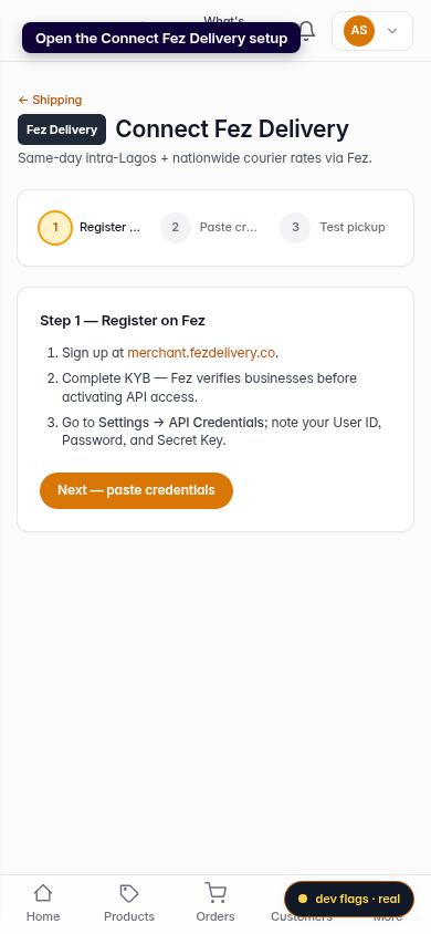 Connect Fez Delivery: step 1 (mobile)