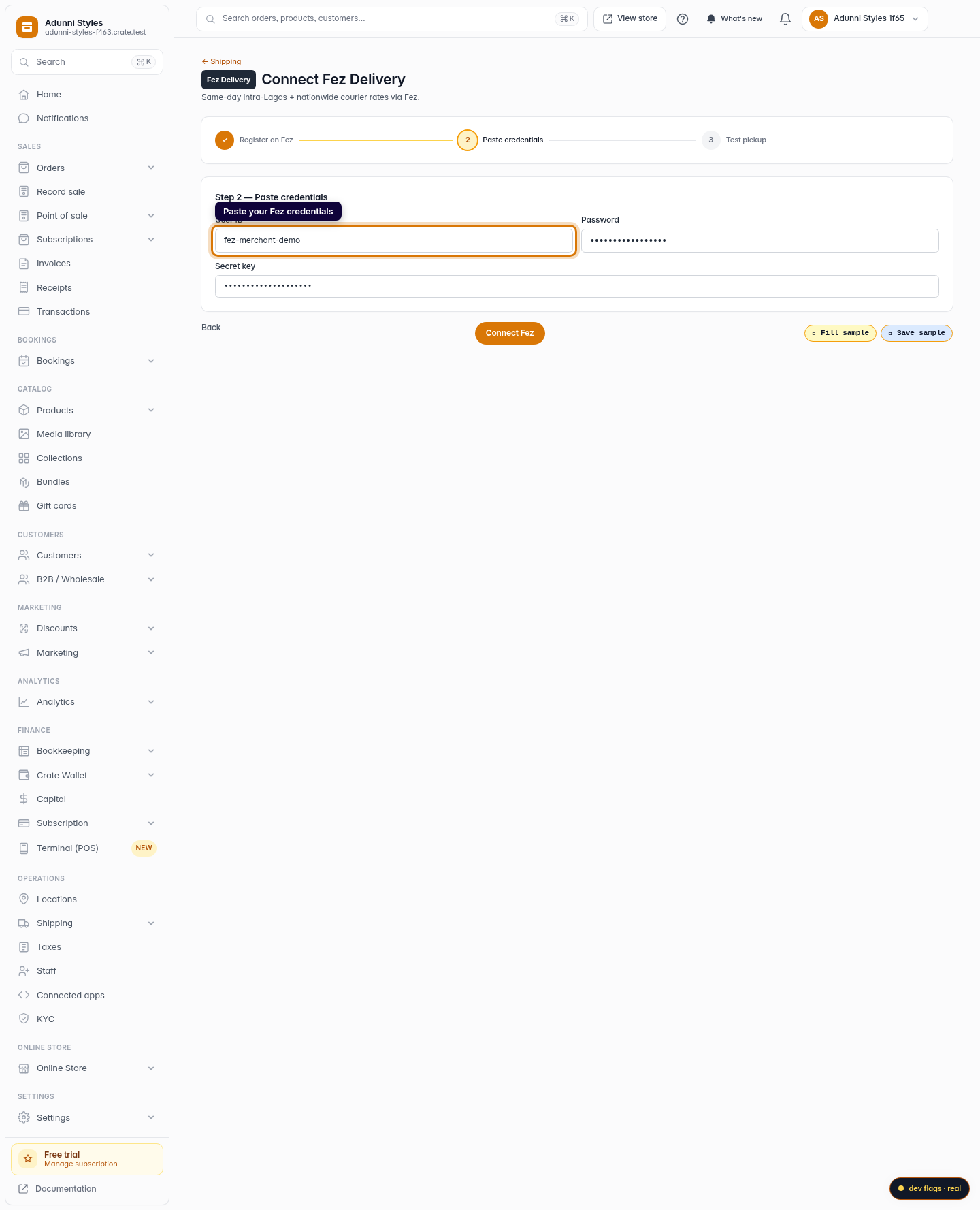 Connect Fez Delivery: step 3 (web)