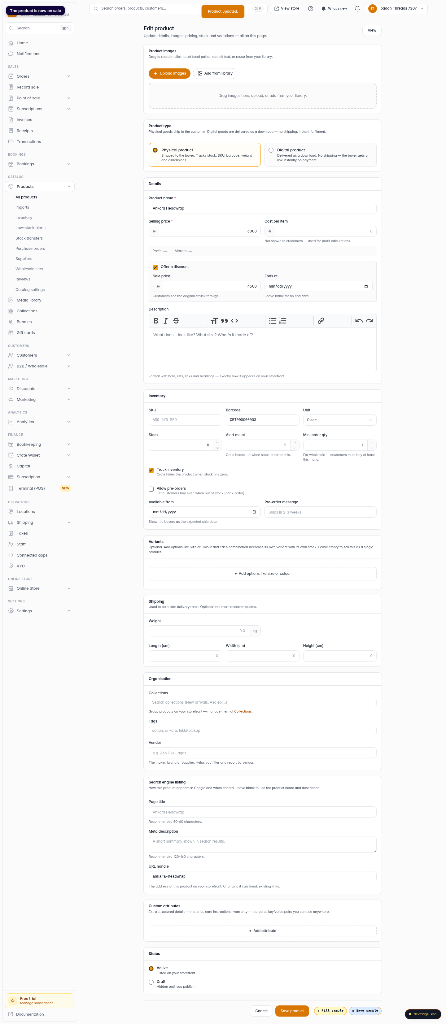 How to create a discounted product: step 5 (web)