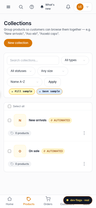 Create, edit or delete a collection: step 1 (mobile)
