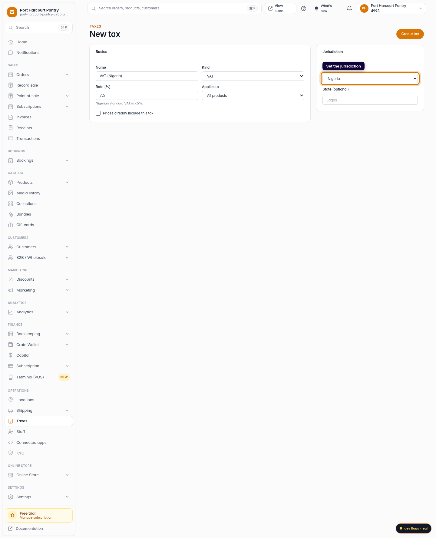 How to create a tax: step 4 (web)