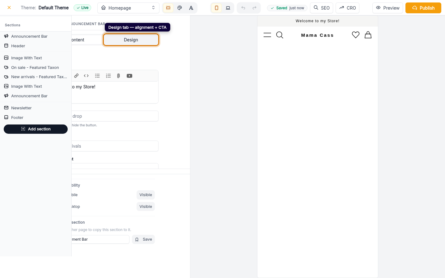 Edit your announcement bar text: step 4 (web)