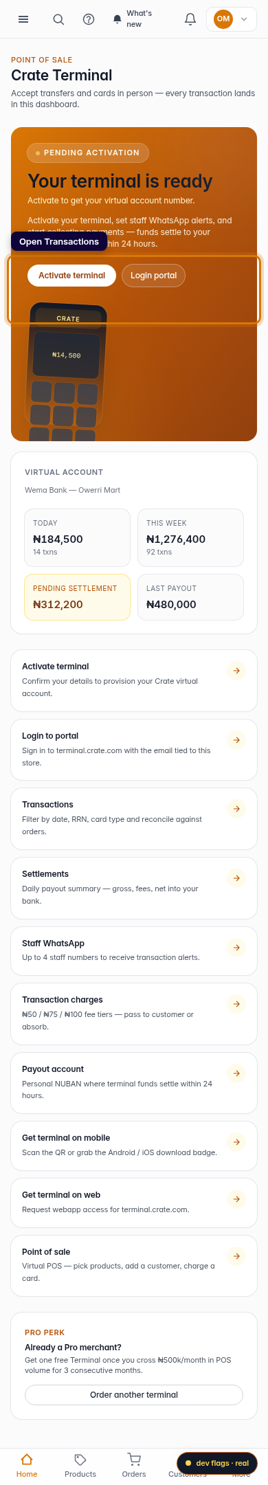 View your Terminal transactions: step 1 (mobile)