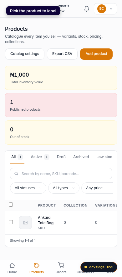 Link a barcode to an existing product: step 1 (mobile)