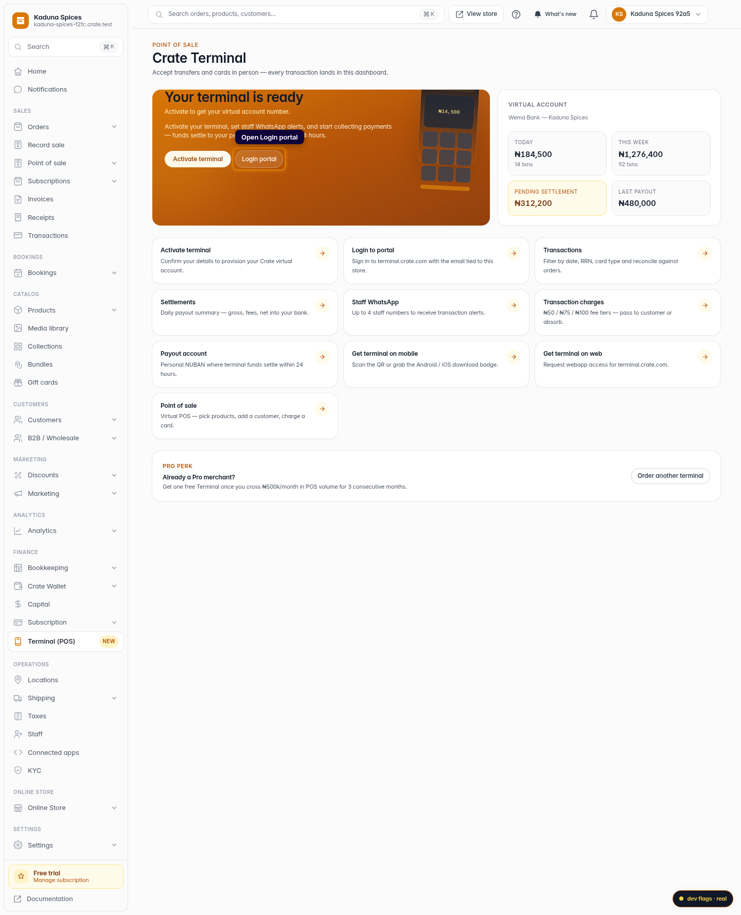 Log in to your Terminal portal: step 1 (web)