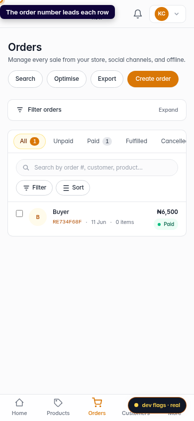 How order numbers work: step 1 (mobile)