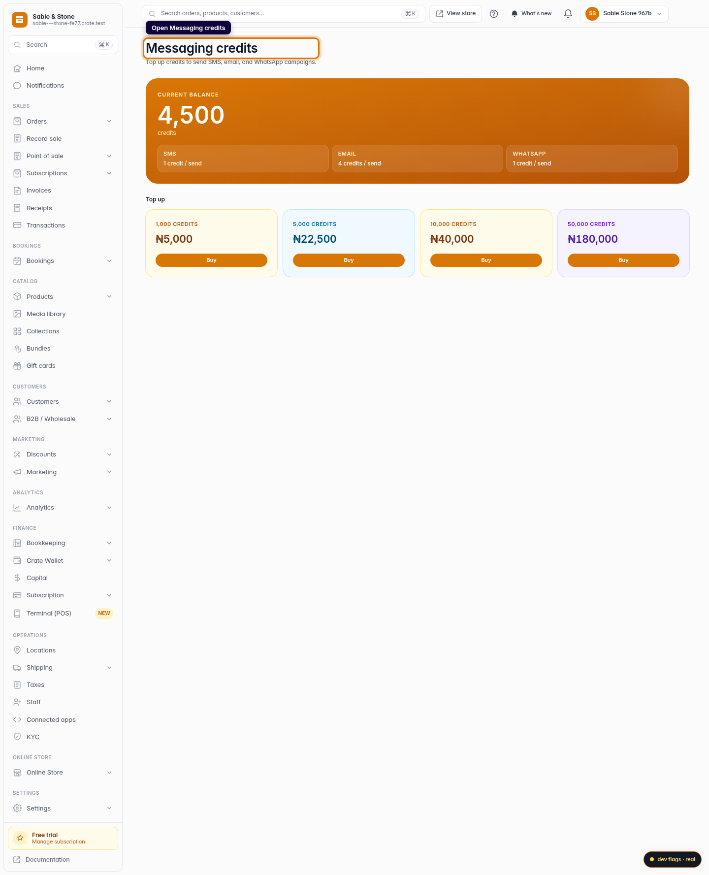 Buy messaging credits: step 1 (web)