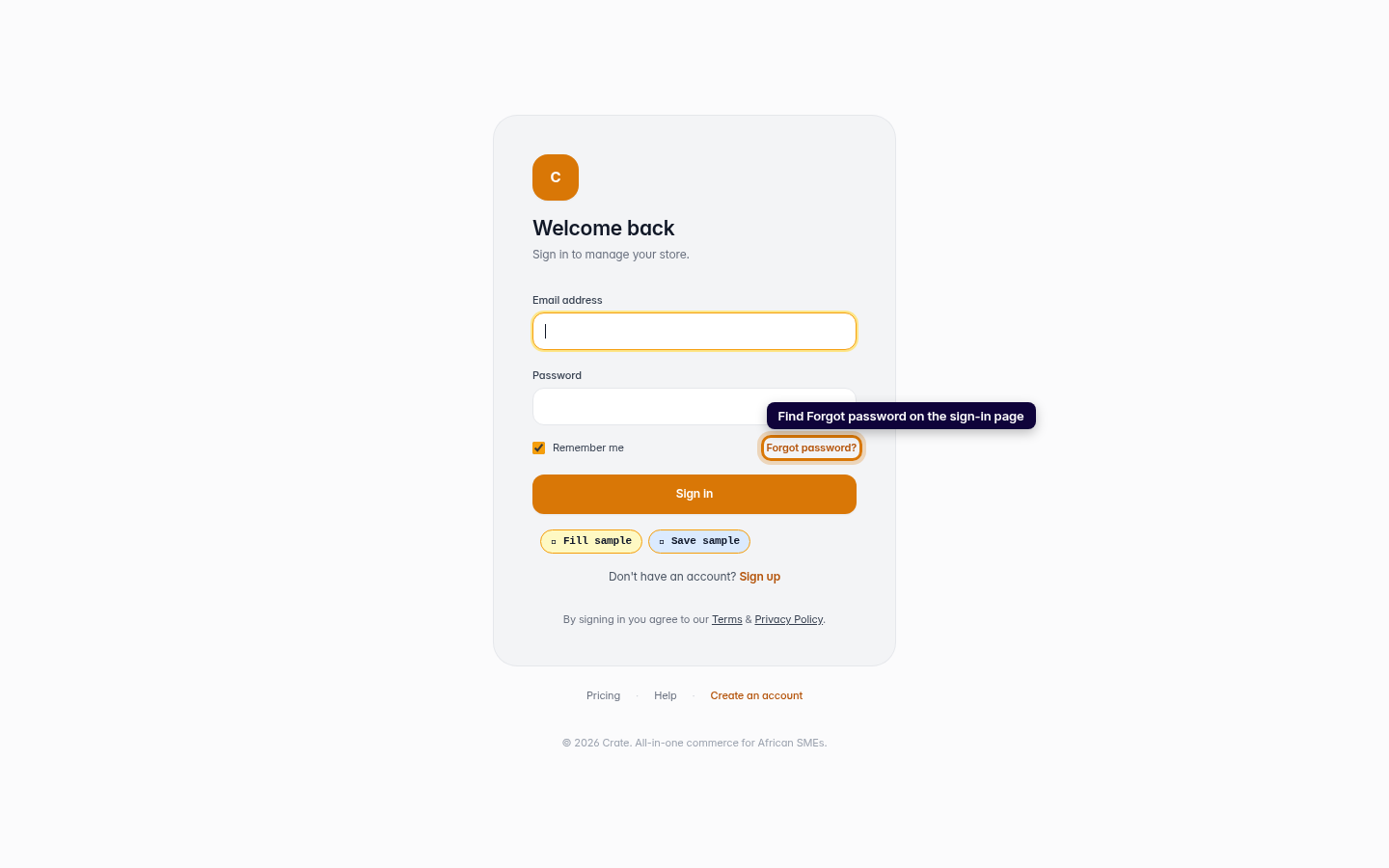 Reset a forgotten password: step 1 (web)