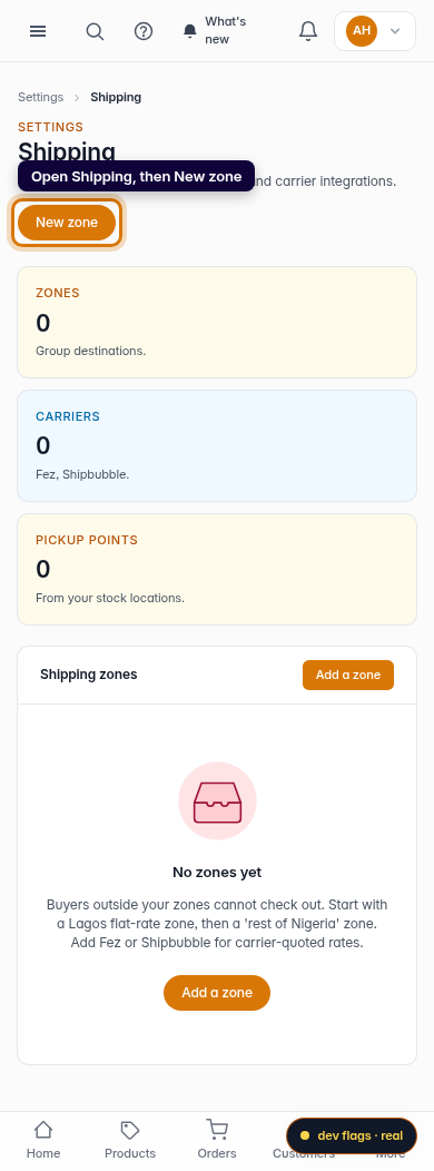Set up a pickup option: step 1 (mobile)