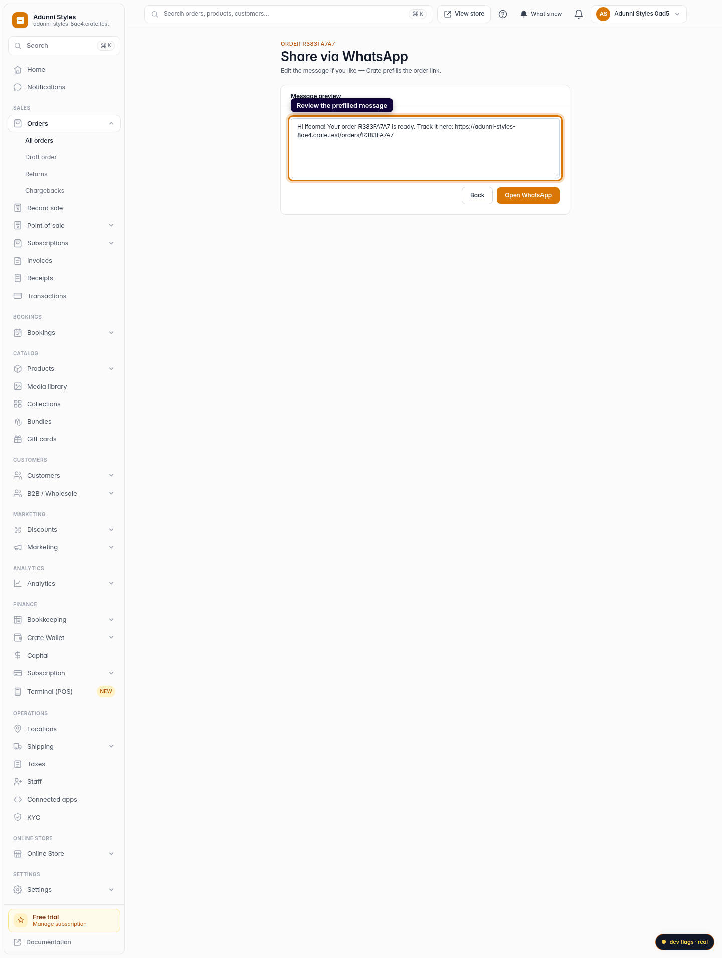 Share an order with a customer: step 3 (web)