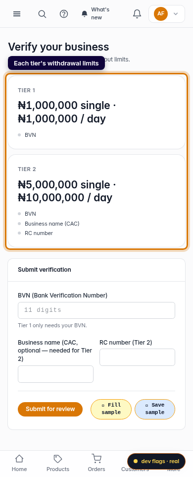 KYC tiers and wallet withdrawal limits: step 2 (mobile)