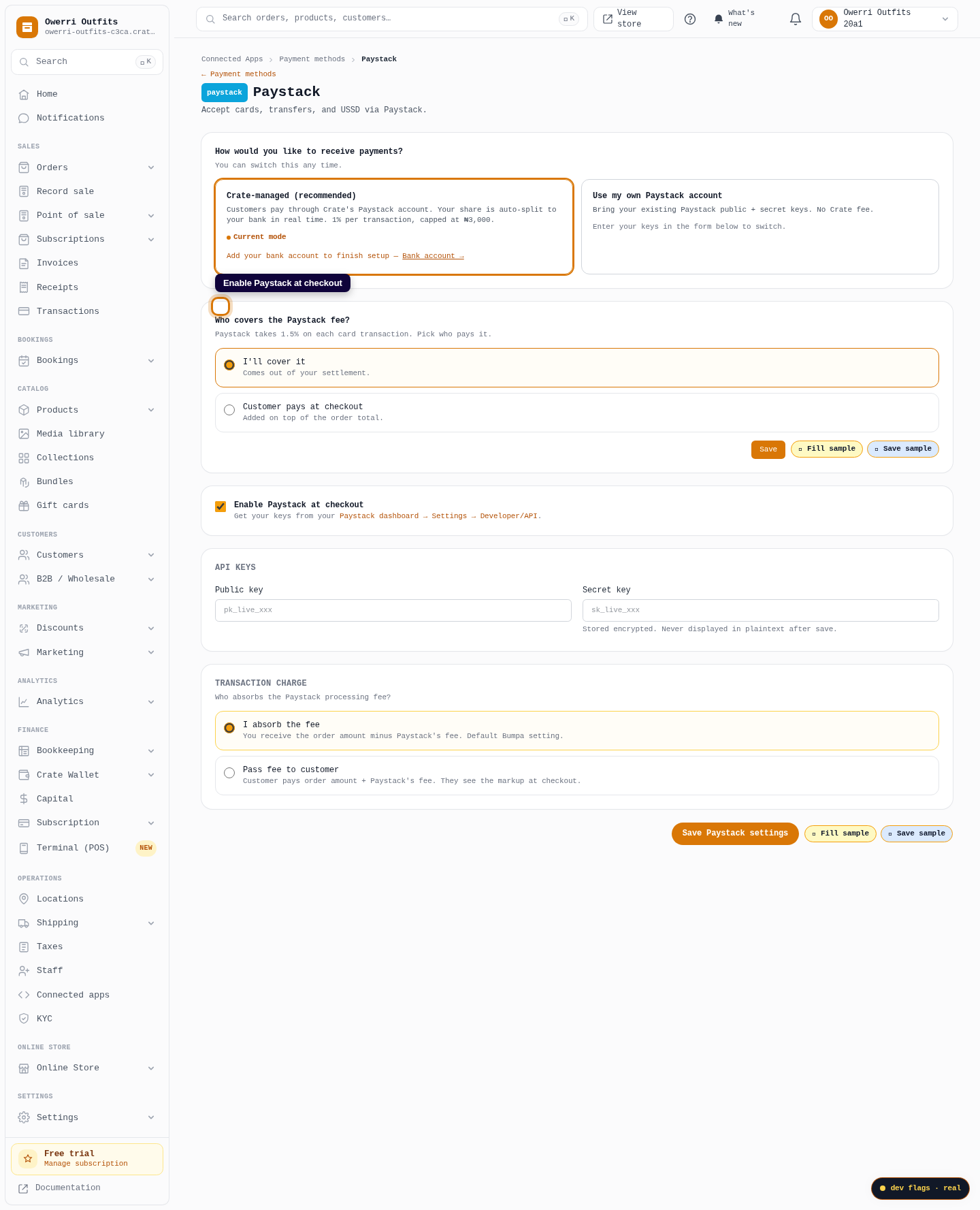 Use your own Paystack keys: step 3 (web)